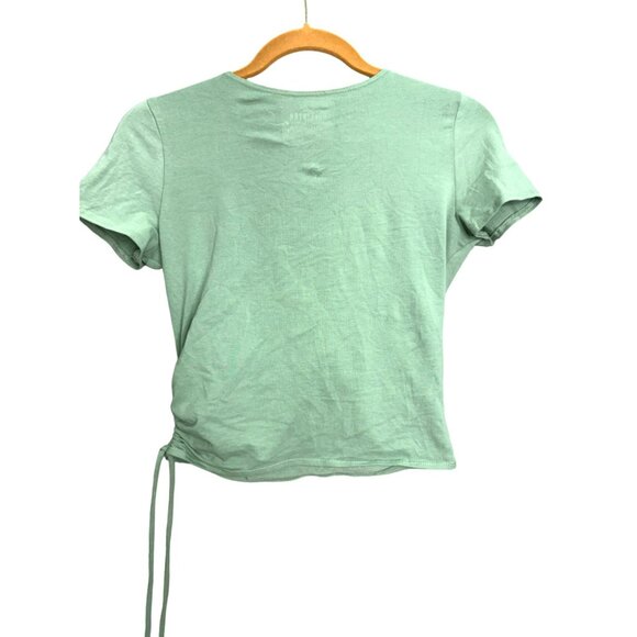 Hollister Must-Have Collection Baby Tee Jr Women’s Sz M Green Ruched Side Top - Picture 4 of 6